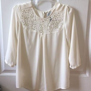 WORN ONCE- Anthropologie Laser Cut Cream Top 0